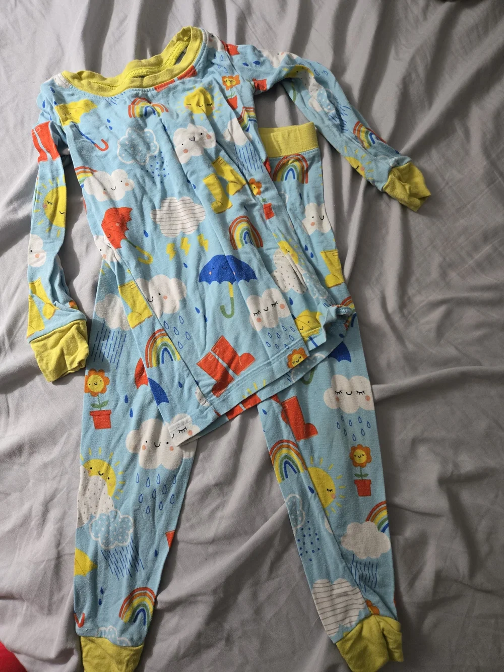 Little Sleepies Kids Pajama Set - Blue & Yellow with Rainbow Accents
